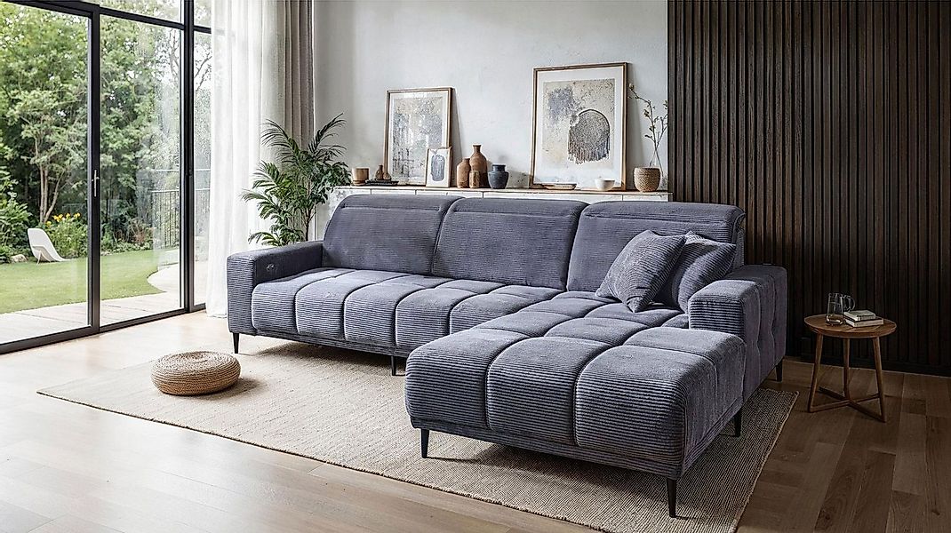 Massivart® Ecksofa Cord 286 cm / Cordsofa / elektrische Sitztiefenverstellu günstig online kaufen
