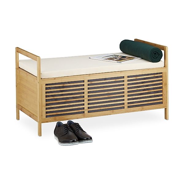 relaxdays Stauraumhocker Bambus Sitzhocker mit Stauraum, günstig online kaufen