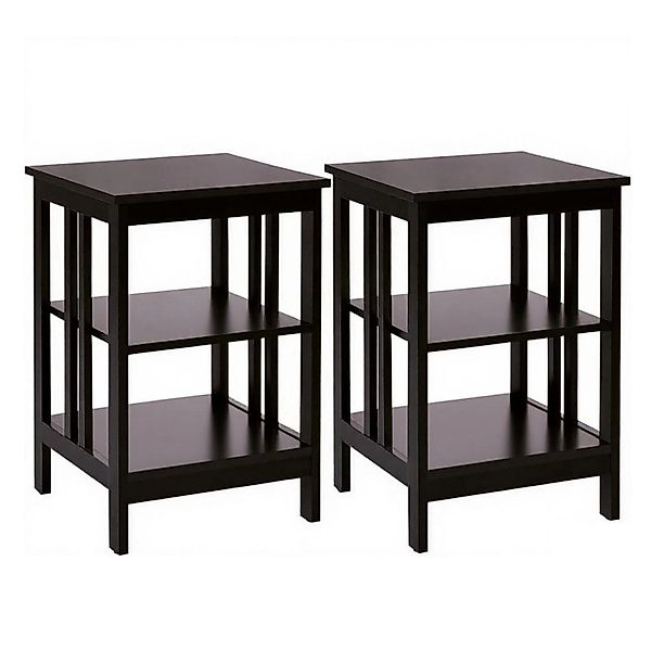 Costway Nachttisch 3 Ebenen 2er Set Beistelltisch Nachtschrank Braun günstig online kaufen