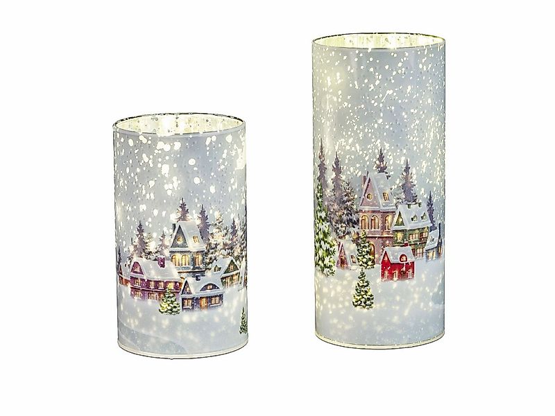 formano Nachttischlampe Winterdorf, Mit Timerfunktion, Weiß, Motiv: Häuser günstig online kaufen