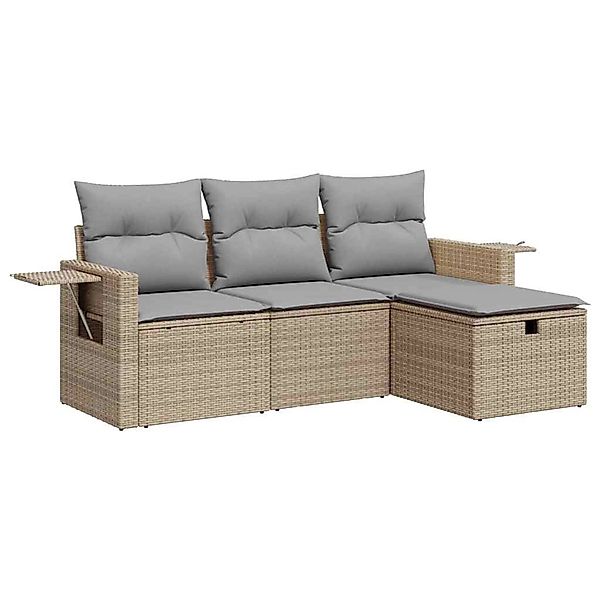 vidaXL 4-Tlg Garten-Sofagarnitur mit Kissen Beige Poly Rattan 3325455 günstig online kaufen