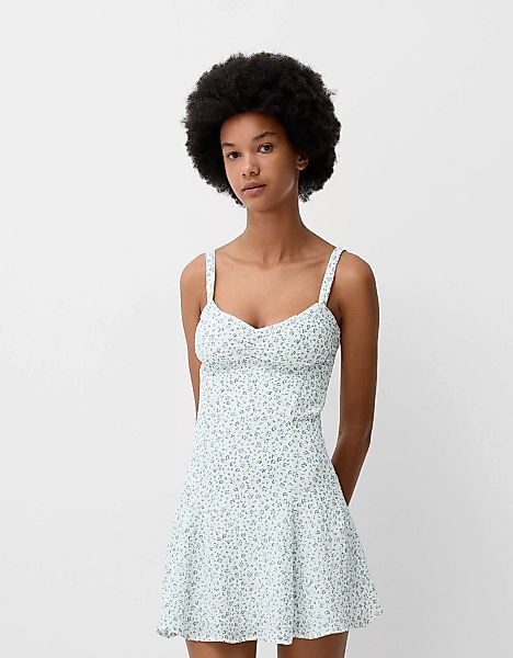 Bershka Minikleid Aus Waffelgewebe Mit Blumenprint Damen M Hellblau günstig online kaufen