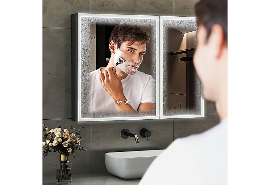 WDWRITTI Spiegelschrank Schwarz Metall Badezimmerspiegelschrank mit 3Lichtm günstig online kaufen