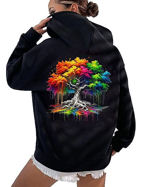 RMK Hoodie Damen Kapuzenpullover Pulli mit Kapuze Baum Wurzel mit Baumwolle günstig online kaufen