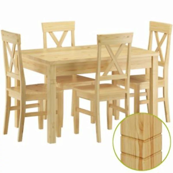 Erst-Holz® Essgruppe Kiefer Massiv Tisch und 4 Stühle Küchentisch Holzstühl günstig online kaufen