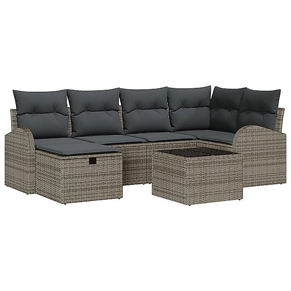 vidaXL Loungesofa 7-teiliges Garten Sofa Set mit Kissen Grau Poly Rattan, 7 günstig online kaufen
