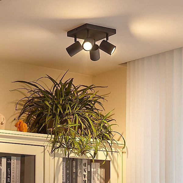 Lindby Deckenspot Jorell, schwarz, 20 cm, 4-flg., GU10 günstig online kaufen