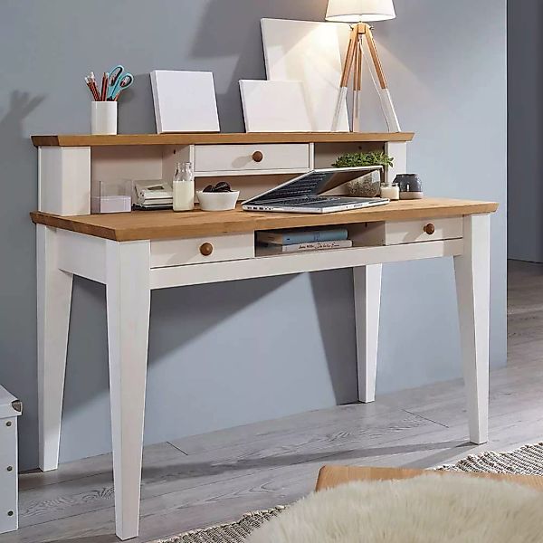 Massivholz Schreibtisch im Landhausstil 120 cm breit günstig online kaufen
