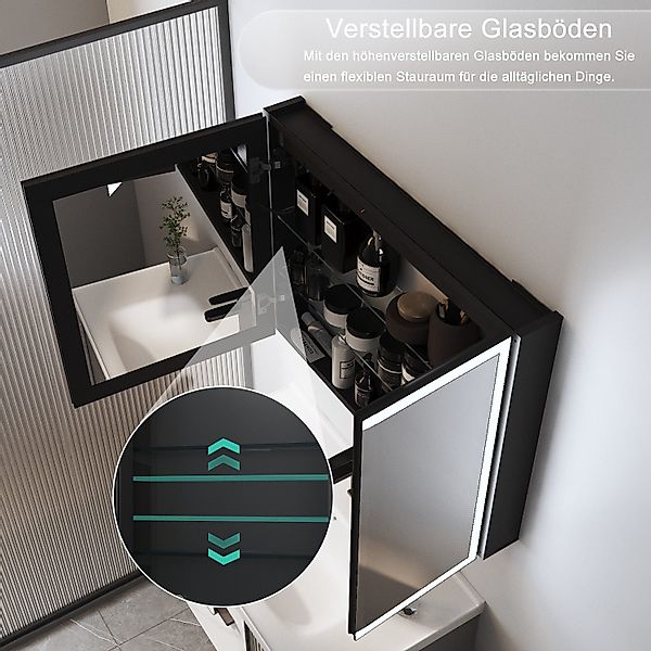 WDWRITTI Spiegelschrank Schwarz mit beleuchtung 3Lichtmodi günstig online kaufen