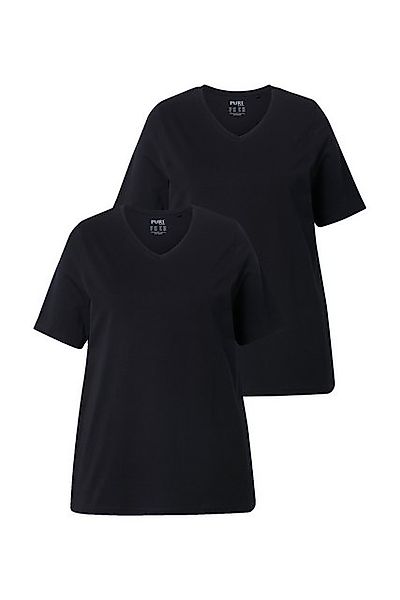 Ulla Popken T-Shirt T-Shirt 2er-Pack V-Ausschnitt Halbarm Biobaumwolle günstig online kaufen