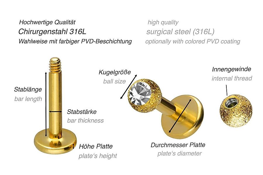 PIERCINGLINE Piercing-Set Chirurgenstahl Labret DIAMANTOPTIK + KRISTALL (La günstig online kaufen