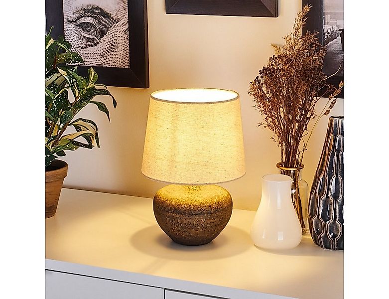 hofstein Tischleuchte Lese Nacht Tisch Lampen Stoff Keramik Braun Wohn Schl günstig online kaufen
