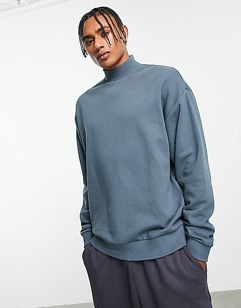 ASOS DESIGN – Oversize-Sweatshirt mit Stehkragen in Grau günstig online kaufen