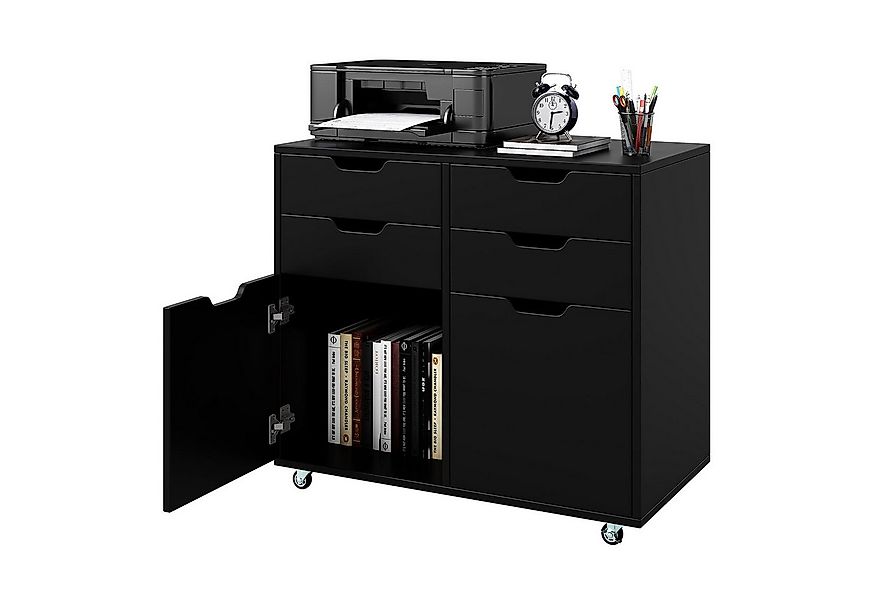 COSTWAY Rollcontainer, mit 4 Schubladen, 2 Türen, Büroschrank mit Rollen günstig online kaufen