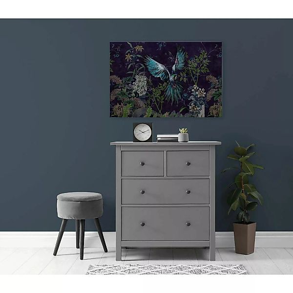 Bricoflor Papagei Bild Auf Leinwand Dunkelblau Dschungel Wandbild 120 X 80 günstig online kaufen