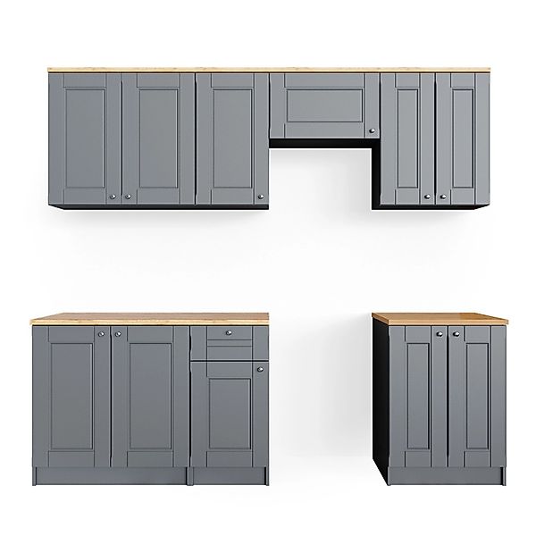 Vicco Bergamo Küchenzeile Grau 240 cm AP GoldkraftBergamo ohne E-Geräte günstig online kaufen