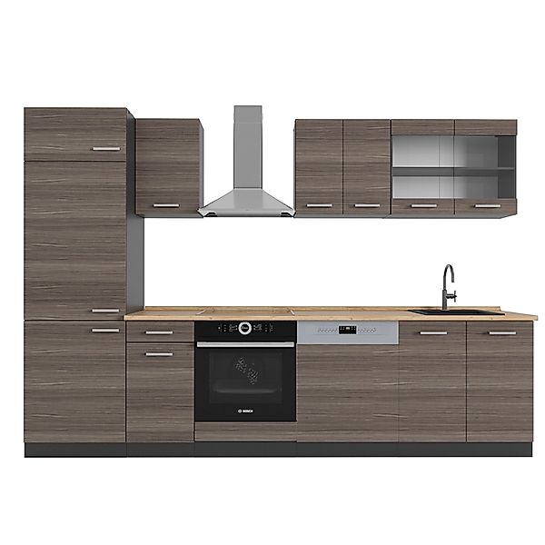 Vicco R-Line Küchenzeile Edelgrau/Anthrazit 300 cm AP Eiche ohne E-Geräte günstig online kaufen