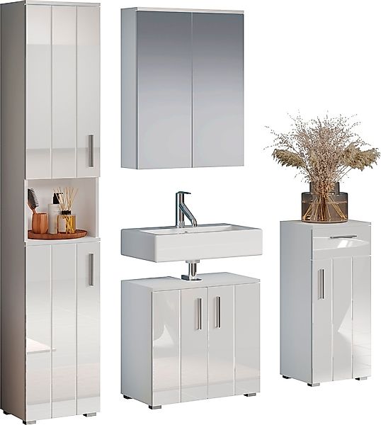welltime Badezimmer-Set "Prag", (Set, 4 St.), Badmöbel - Hochschrank, Wasch günstig online kaufen
