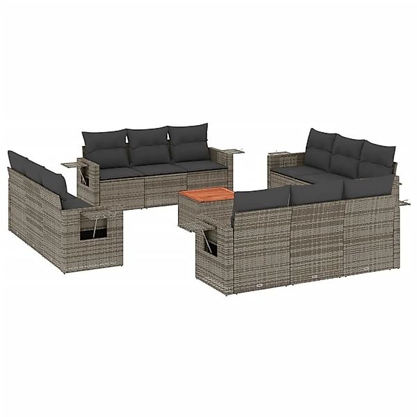 vidaXL 13-Tlg Garten-Sofagarnitur mit Kissen Grau Poly Rattan 3224499 günstig online kaufen