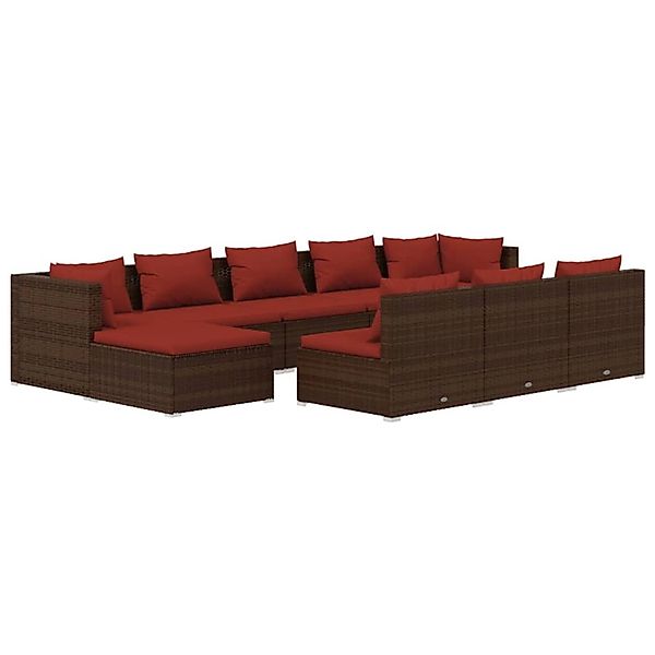 vidaXL 10-tlg Garten-Lounge-Set mit Kissen Braun Poly Rattan Modell 7 günstig online kaufen