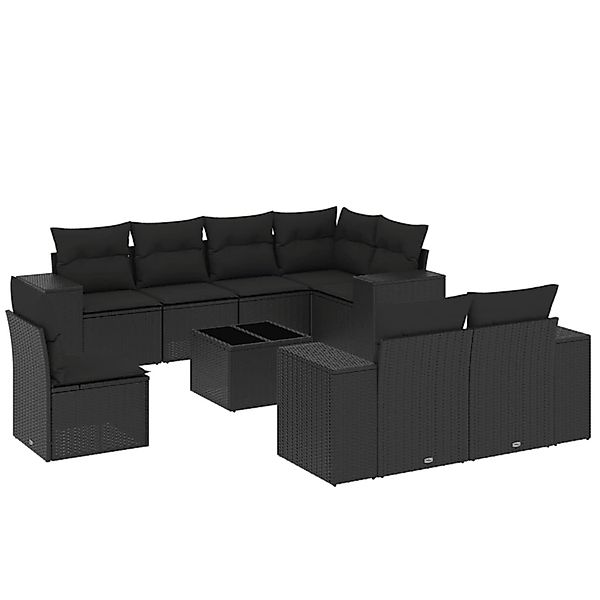 vidaXL 9-Tlg Garten-Sofagarnitur mit Kissen Schwarz Poly Rattan 3222844 günstig online kaufen