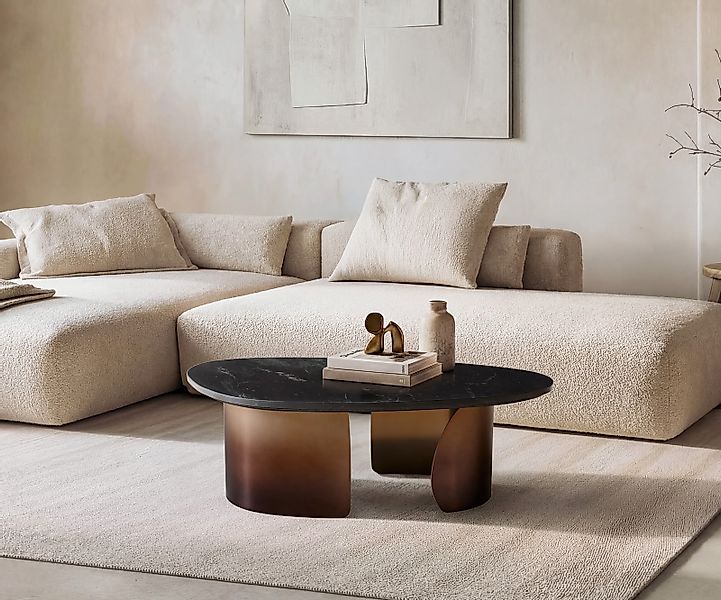 Couchtisch Marvello 100x50 cm Marmor Schwarz Silber Metall Gold Ombre günstig online kaufen