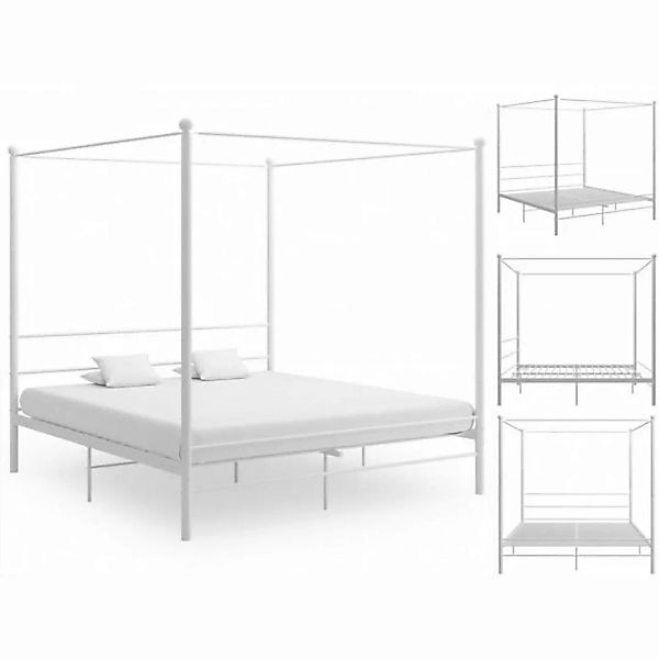 vidaXL Bettgestell Himmelbett Weiß Metall 200x200 cm Doppelbett Bett Bettra günstig online kaufen