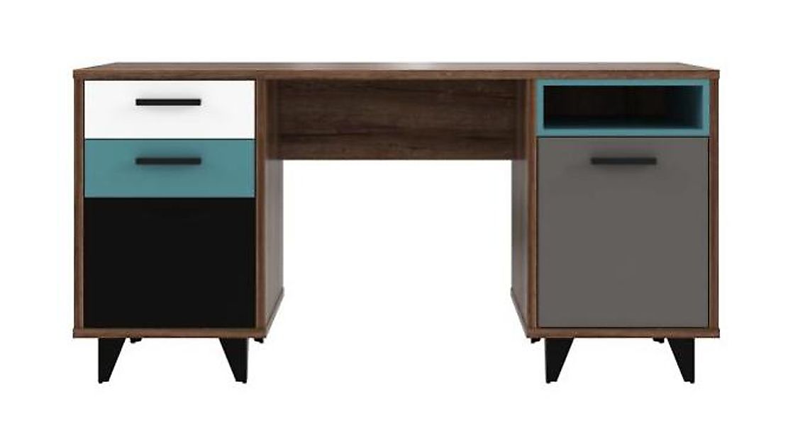 Schreibtisch 2-trg 1 Schubkasten Raven von Forte Schlammeiche / Weiss Schwa günstig online kaufen