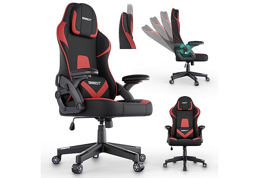 Onbest Gaming-Stuhl ergonomisch mit Lordosenkissen bis 150kg, 360°, verstel günstig online kaufen