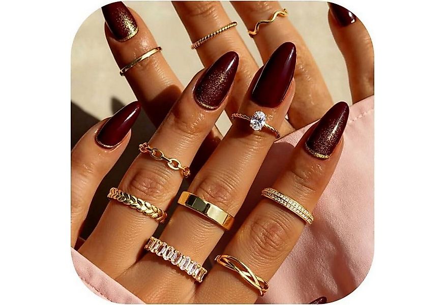 LuxusKollektion Schmuckset 10Pcs Verstellbare Ringe Set Damen Gold 14 Karat günstig online kaufen