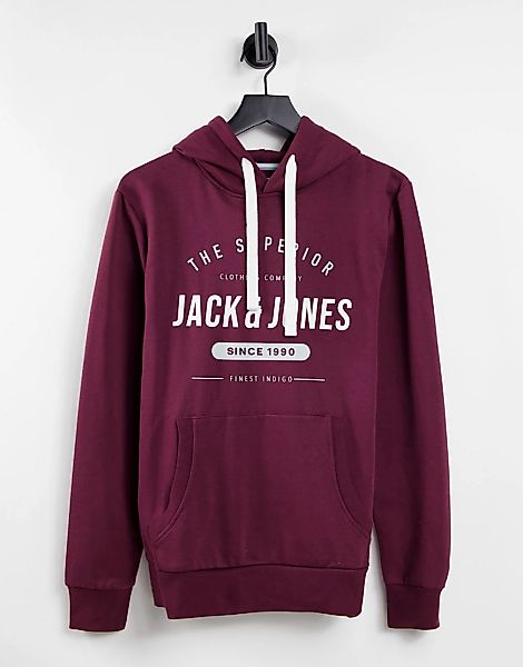 Jack & Jones – Kapuzenpullover in Burgunderrot mit Logo günstig online kaufen