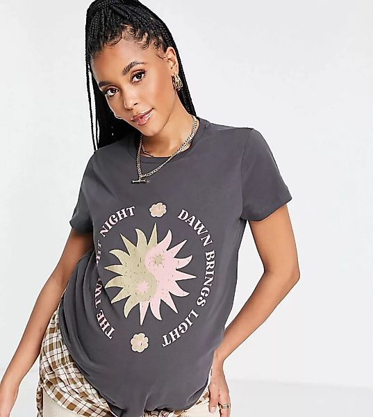 ASOS DESIGN Maternity – Still-T-Shirt mit Sonnenwende-Motiv-Grau günstig online kaufen