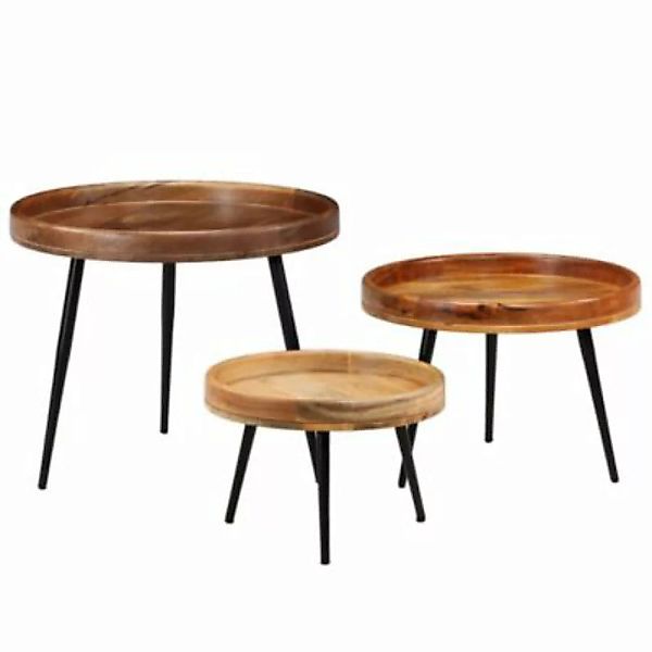 vidaXL Tisch-Set 3-tlg. Mangoholz Massiv und Stahl Couchtisch braun günstig online kaufen