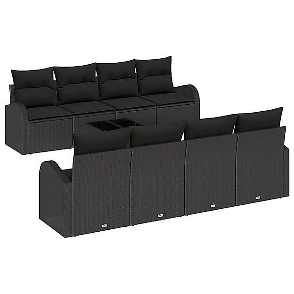 vidaXL Loungesofa 9-teiliges Garten-Sofa-Set mit Kissen in Schwarz Poly-Rat günstig online kaufen