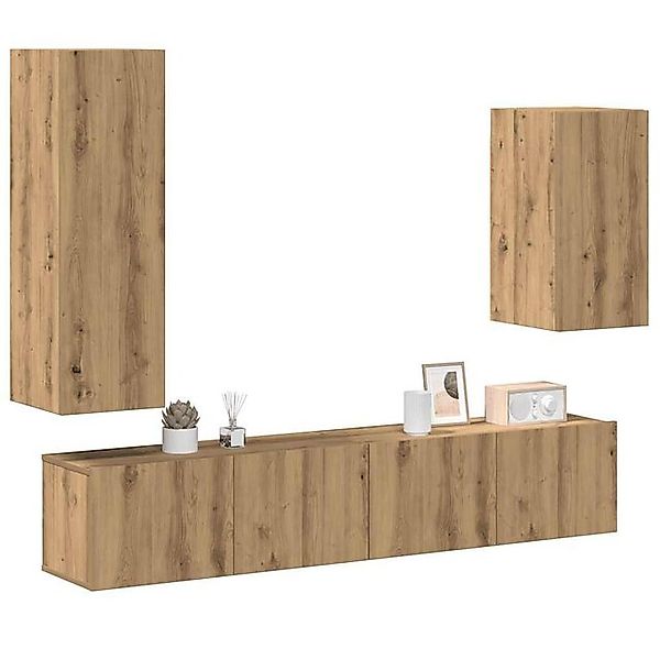 vidaXL Schrankmodule 4-tlg. TV-Schrank-Set Wandmontage Artisan-Eiche Holzwe günstig online kaufen