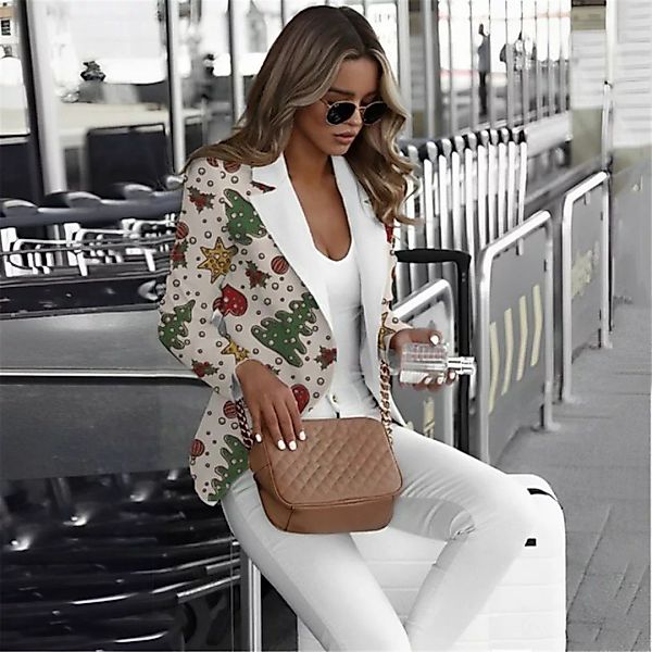RUZU UG Sweatjacke Anzugsakko bedruckter Slim-Fit Blazer Damen elegant pend günstig online kaufen