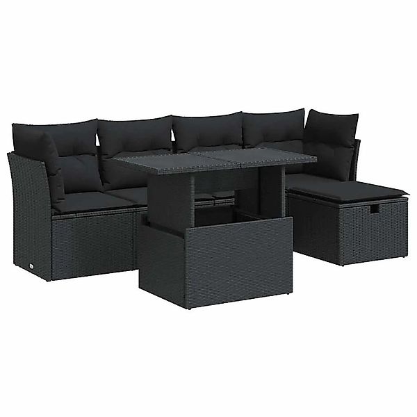 vidaXL 6-Tlg Garten-Sofagarnitur mit Kissen Schwarz Poly Rattan 3327765 günstig online kaufen