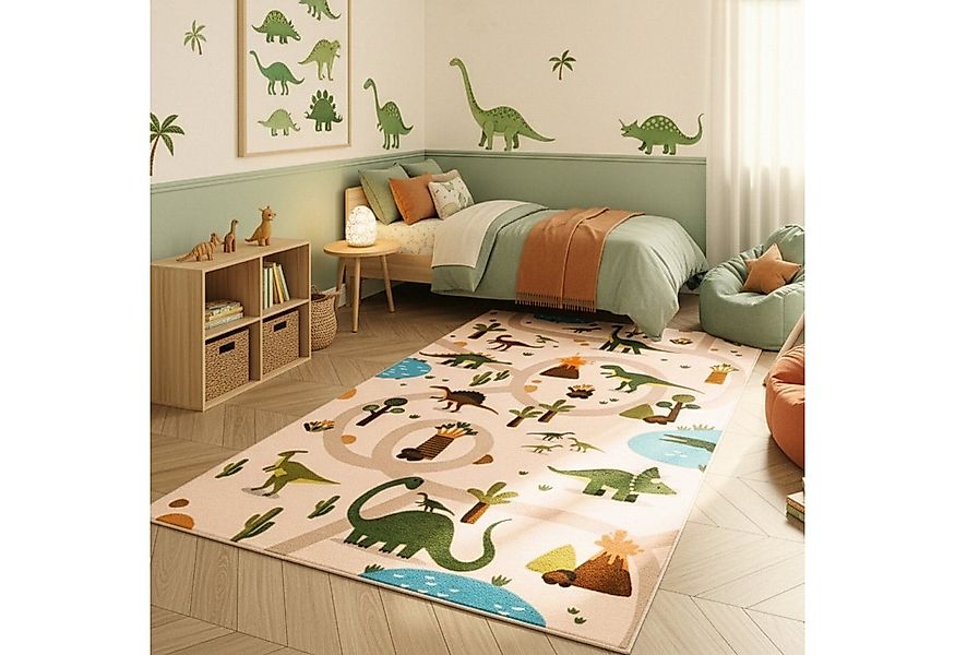 SIMPEX24 Teppich Bunte Dino Welt, Rechteckig, Höhe: 8 mm, Teppich Kinderzim günstig online kaufen