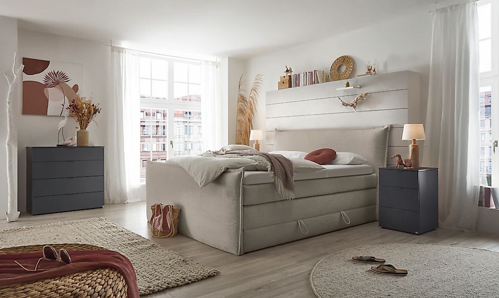 set one by Musterring Boxspringbett "Florida" in modernem Cord-Bezug, mit B günstig online kaufen