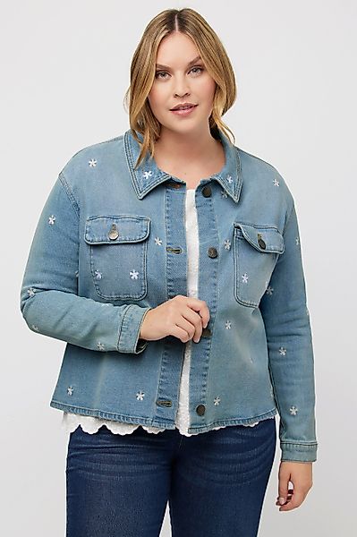 Ulla Popken Kurzjacke Jeansjacke Oversized Blütenstickerei günstig online kaufen