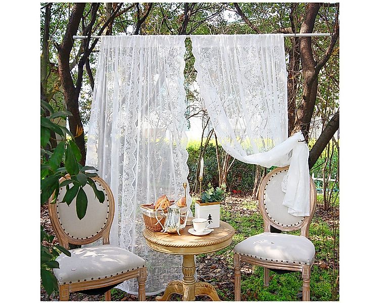 Qelus Vorhang 2 Stück Transparent Gardinen Spitze Blumen,Vorhänge mit Stang günstig online kaufen