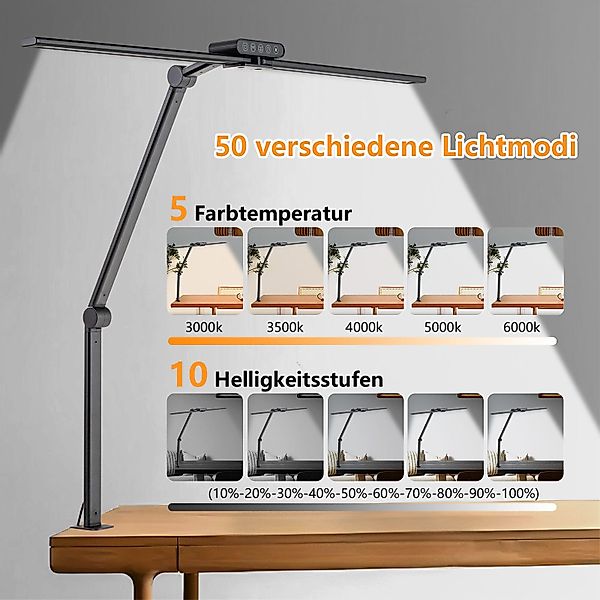 SERBASIC LED Schreibtischlampe Doppelkopf Klemmbar Schreibtischlampe günstig online kaufen
