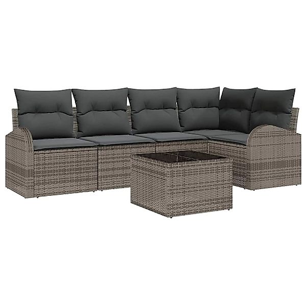 vidaXL Garten-Sofa-Set mit Kissen 6-Tlg Grau Poly Rattan 3346049 günstig online kaufen