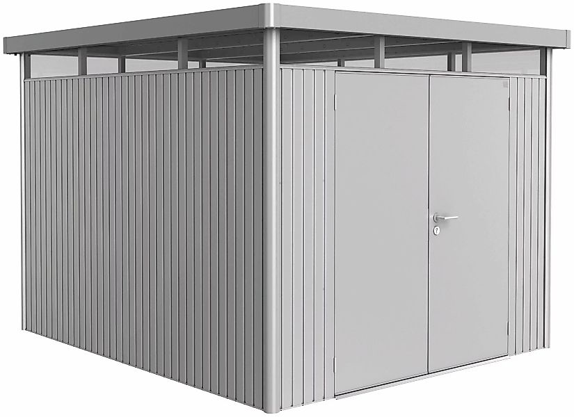 Biohort Metall-Gerätehaus HighLine Silber-Metallic 7,6 m² Doppeltür günstig online kaufen