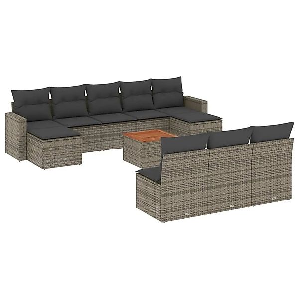 vidaXL 11-Tlg Garten-Sofagarnitur mit Kissen Grau Poly Rattan 3224331 günstig online kaufen