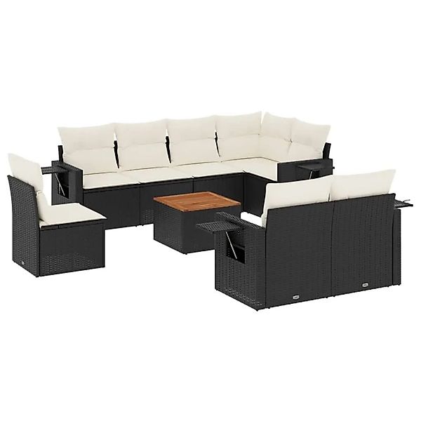 vidaXL 9-Tlg Garten-Sofagarnitur mit Kissen Schwarz Poly Rattan 3224656 günstig online kaufen