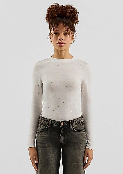 QS Langarmshirt T-Shirt Rippshirt mit Glitzersteinen günstig online kaufen