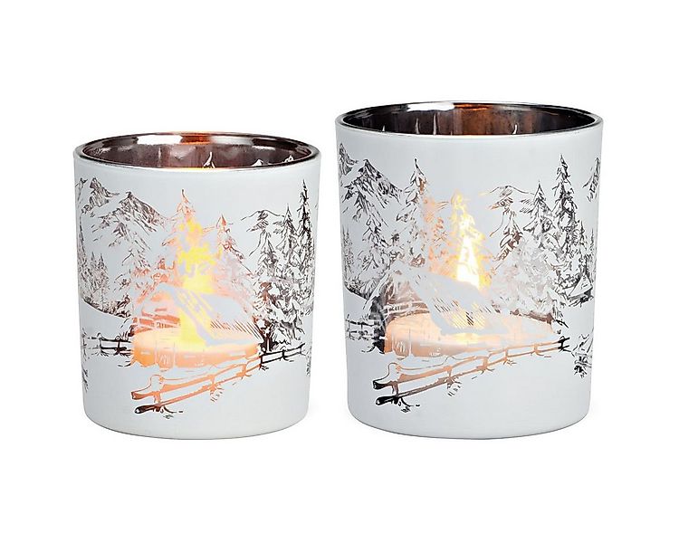 matches21 HOME & HOBBY Kerzenhalter Glas Windlichter 2er Set Winter-Wald Te günstig online kaufen
