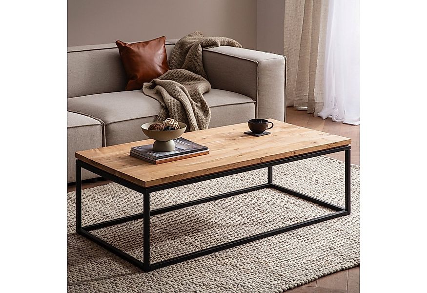 FINEBUY Couchtisch Couchtisch Akazie Massivholz 120cm Wohnzimmertisch eckig günstig online kaufen