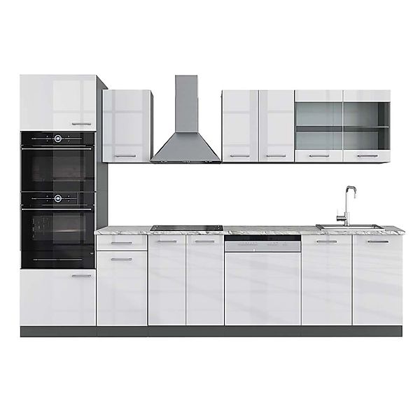 Vicco R-Line Küchenzeile Weiß Hochglanz/Anthrazit 300 cm mit HochschrankAP günstig online kaufen